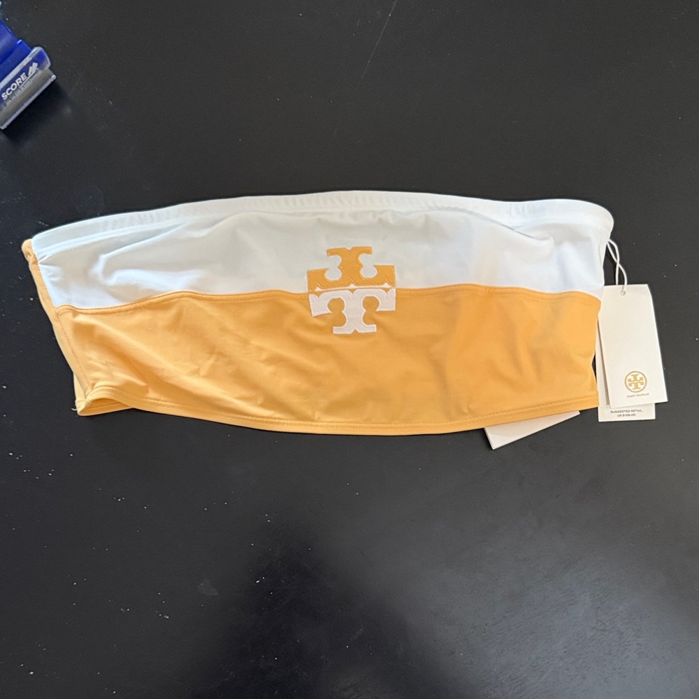 Tory Burch White and Yellow Halter Bikini Top